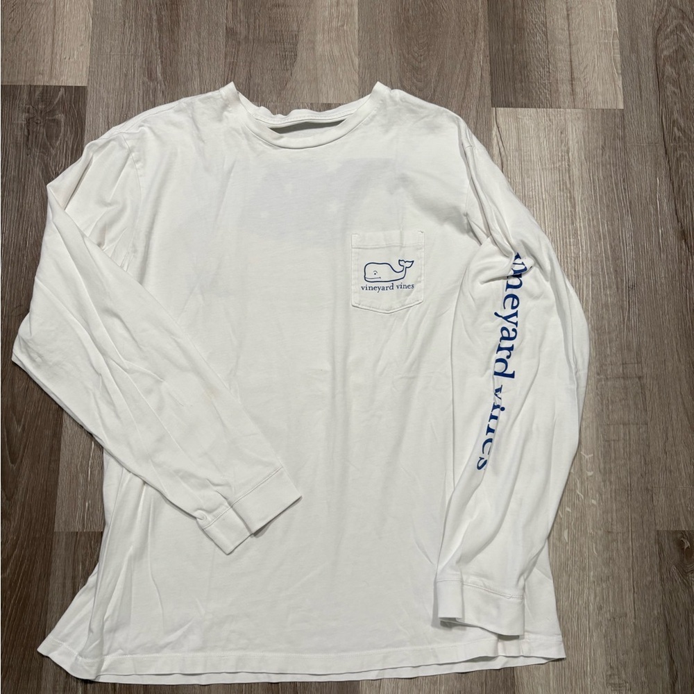 Vineyard Vines Men's White Long Sleeve Tee with Blue Logo